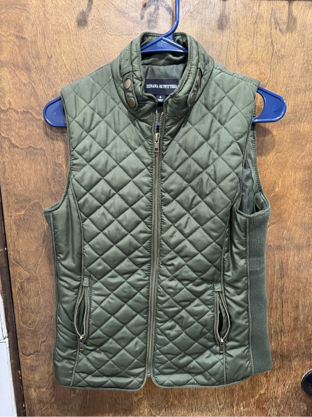 Zenana Outfitters Quilted Olive Vest with Knit Side Panels